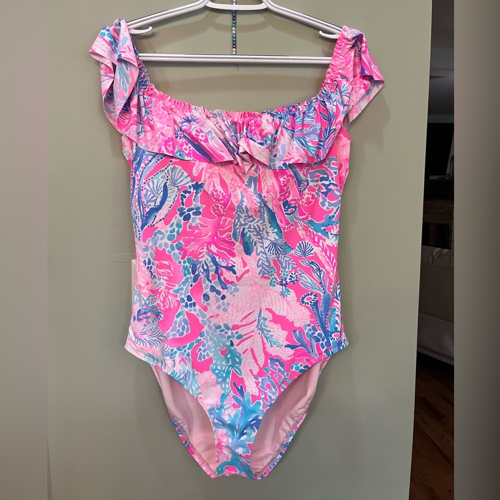 Lilly Pulitzer Fiesta Off the Shoulder One Piece Swimsuit size 14
